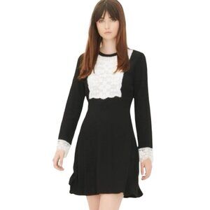 Sandro Paris Siera Crochet Lace Bib Panel A-Line Mini Dress Size 2
